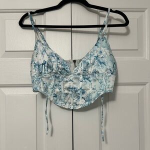 Misguided crop top blue flora print size US 6